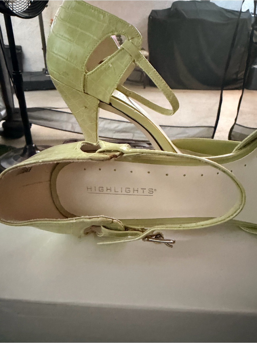 Women's Light Green Croc-Embossed Heels